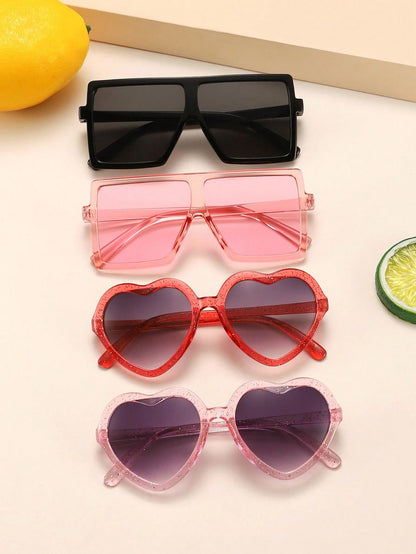 4 PCS Children'S 4-8Y Love Frame and Large Square Frame Fashion Glasses for Daily Outings and Dress Up