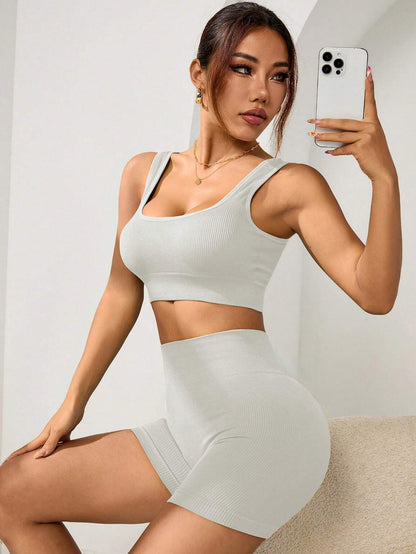 Sport Studio Ribbed Knit Wideband Waist Sports Set Workout Women Set