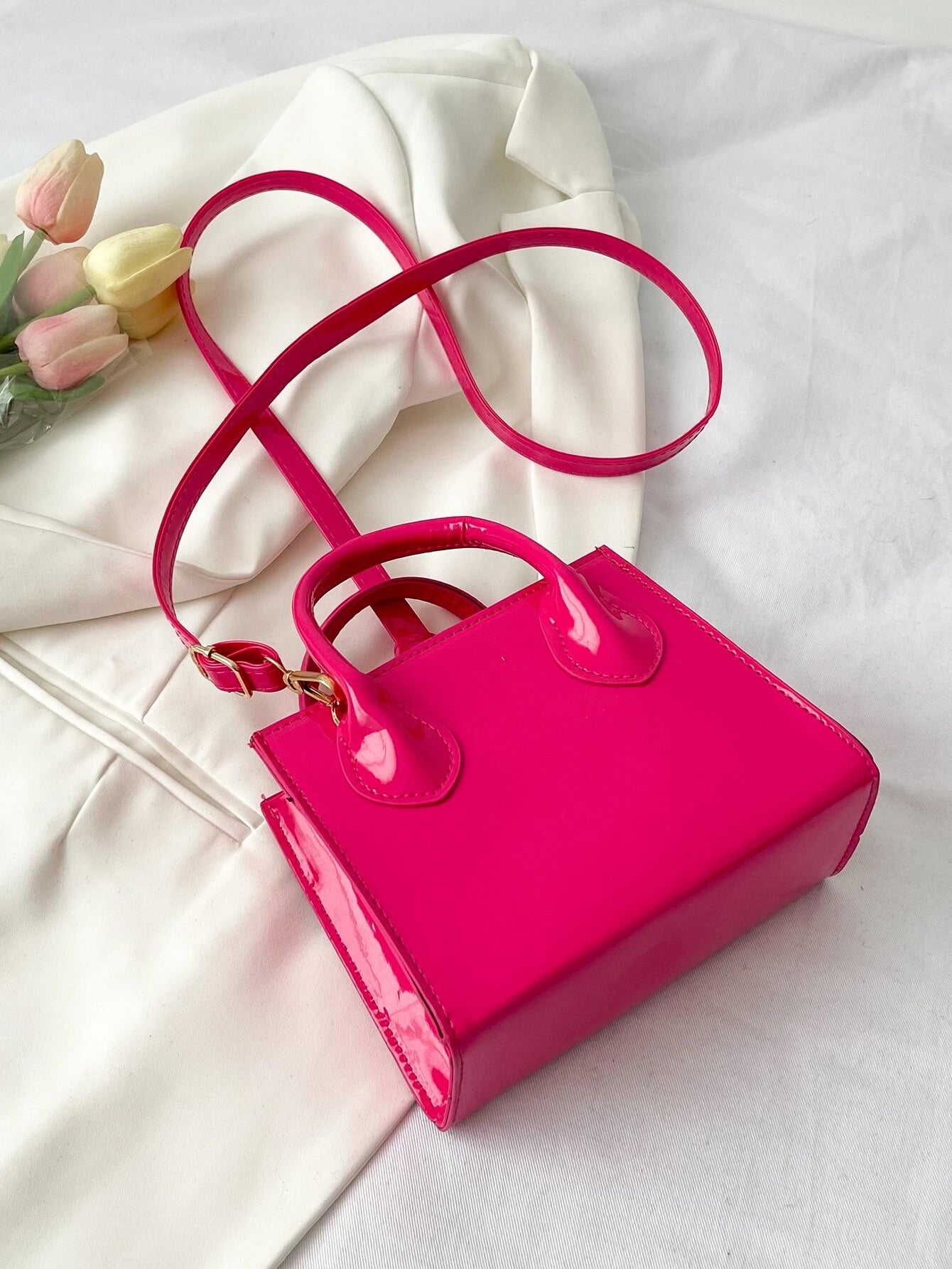 Valentine'S Day Gifts Mini Fashionable Solid Color PU Leather Handbag & Crossbody Bag, Lipstick Pouch