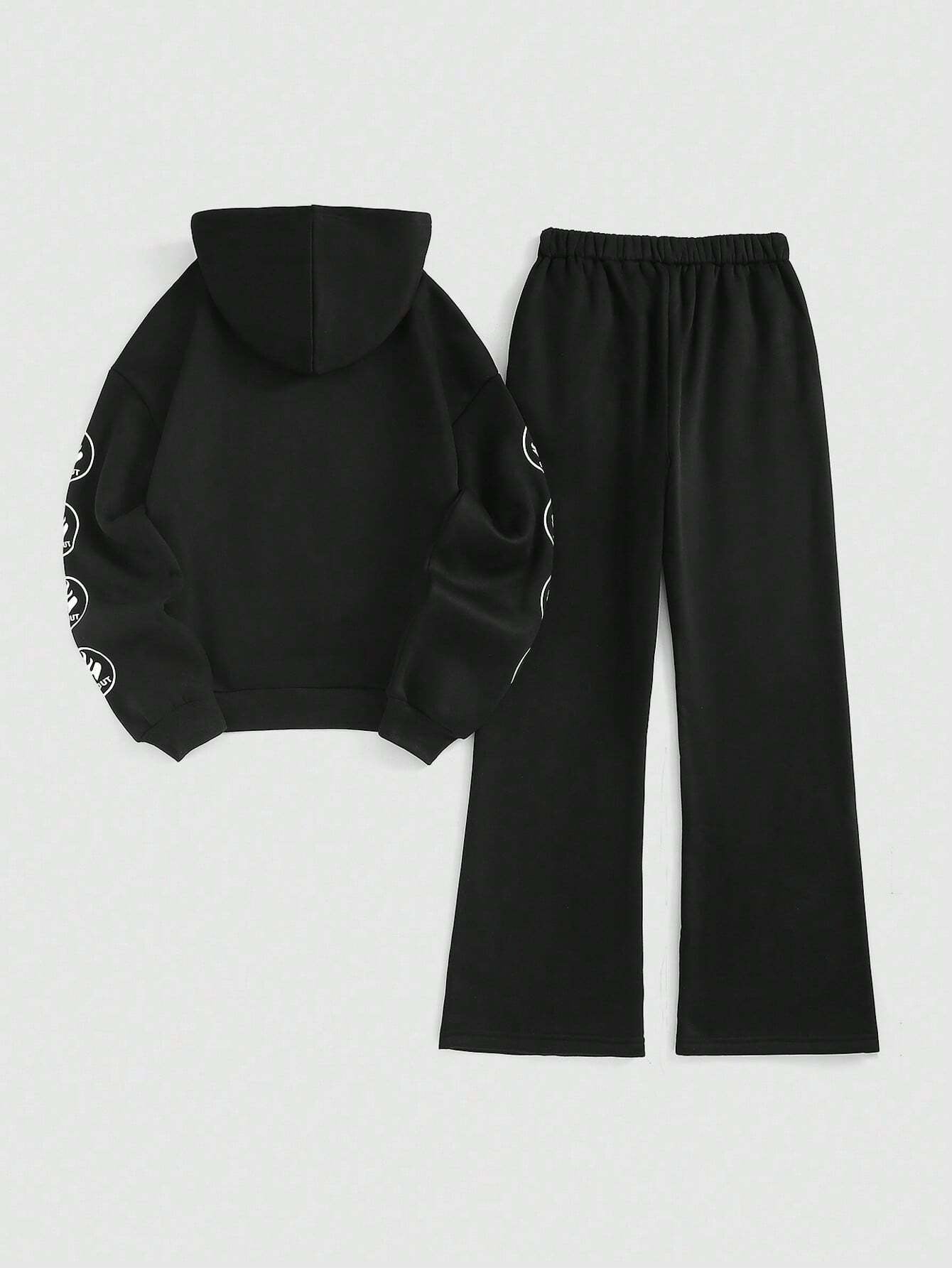 Streethx Hooded Sweatshirt and Pants Set with Printed Pattern