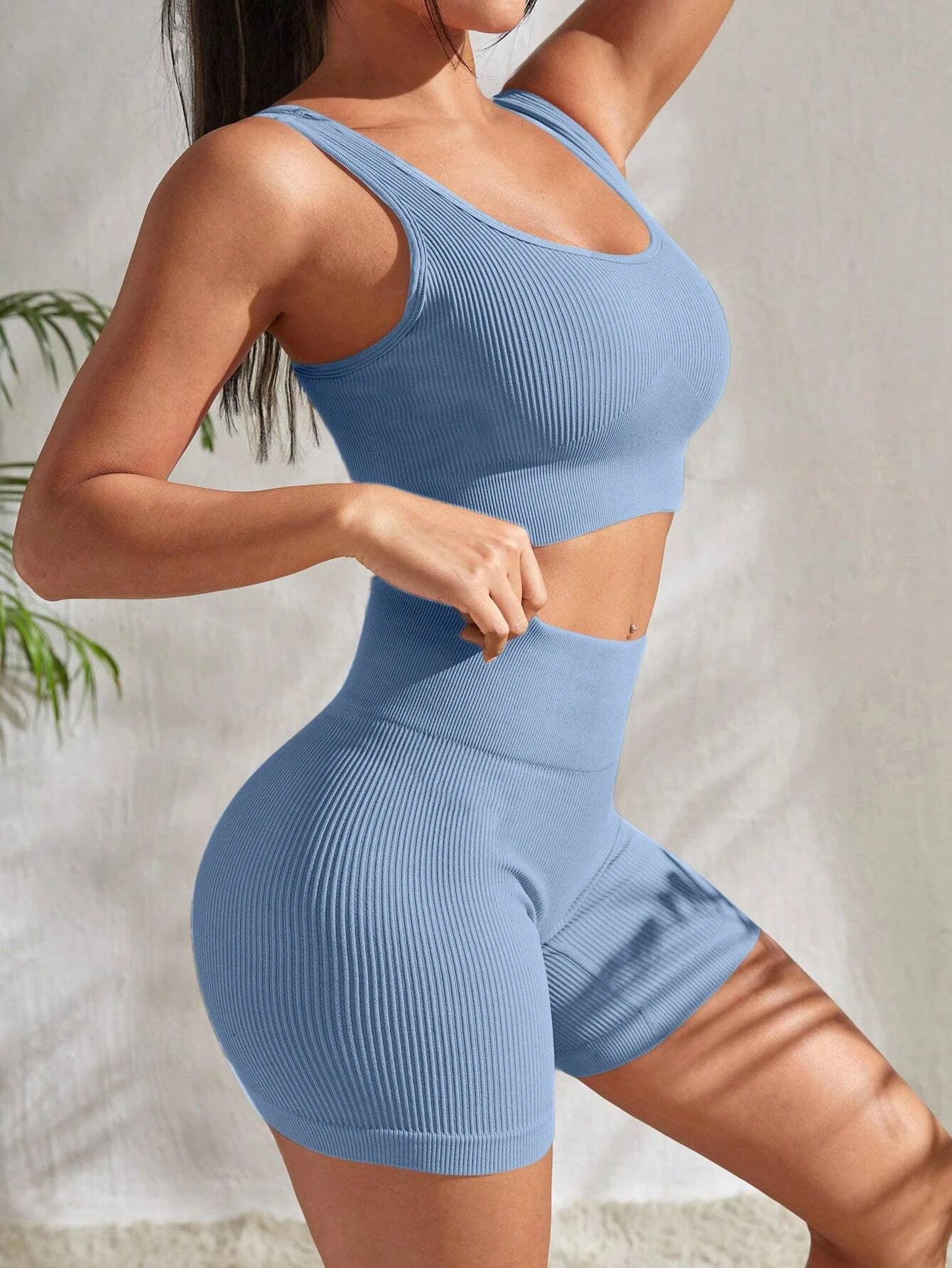 Sport Studio Ribbed Knit Wideband Waist Sports Set Workout Women Set