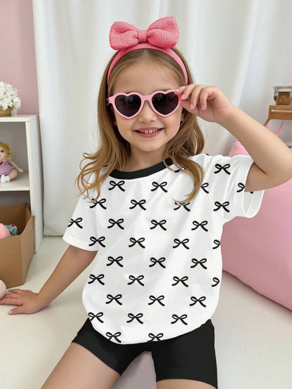 Tie-Dye Heart Design, Young Girls' Casual Simple Short Sleeve T-Shirt and Shorts Set, Suitable for Summer Young Girl Two Piece Setkids Two Piece Setskids Streetwear