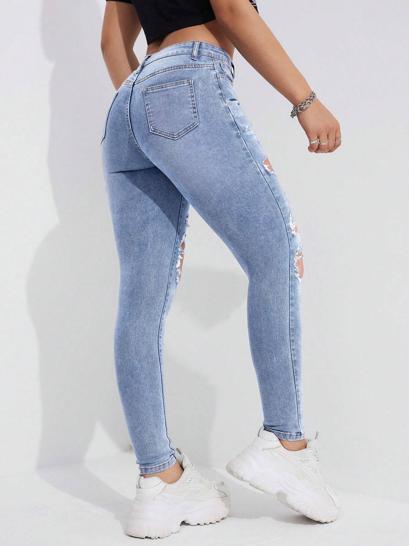 Ezwear Women'S Pocket Distressed Skinny Casual Denim Jeans