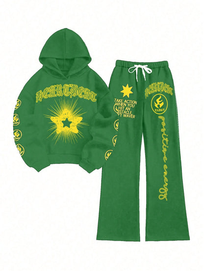 Streethx Hooded Sweatshirt and Pants Set with Printed Pattern