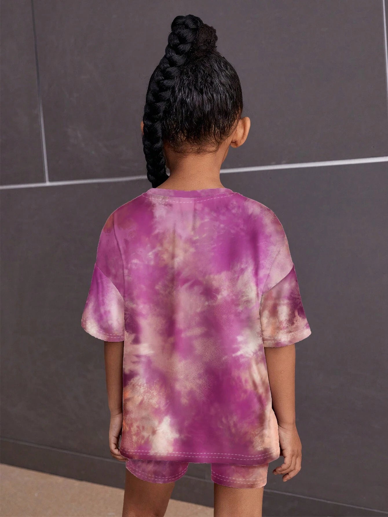 Tie-Dye Heart Design, Young Girls' Casual Simple Short Sleeve T-Shirt and Shorts Set, Suitable for Summer Young Girl Two Piece Setkids Two Piece Setskids Streetwear