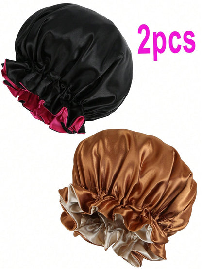 Color Block Satin Sleeping Hat Silk Bonnet Satin Bonnet Valentine'S Day