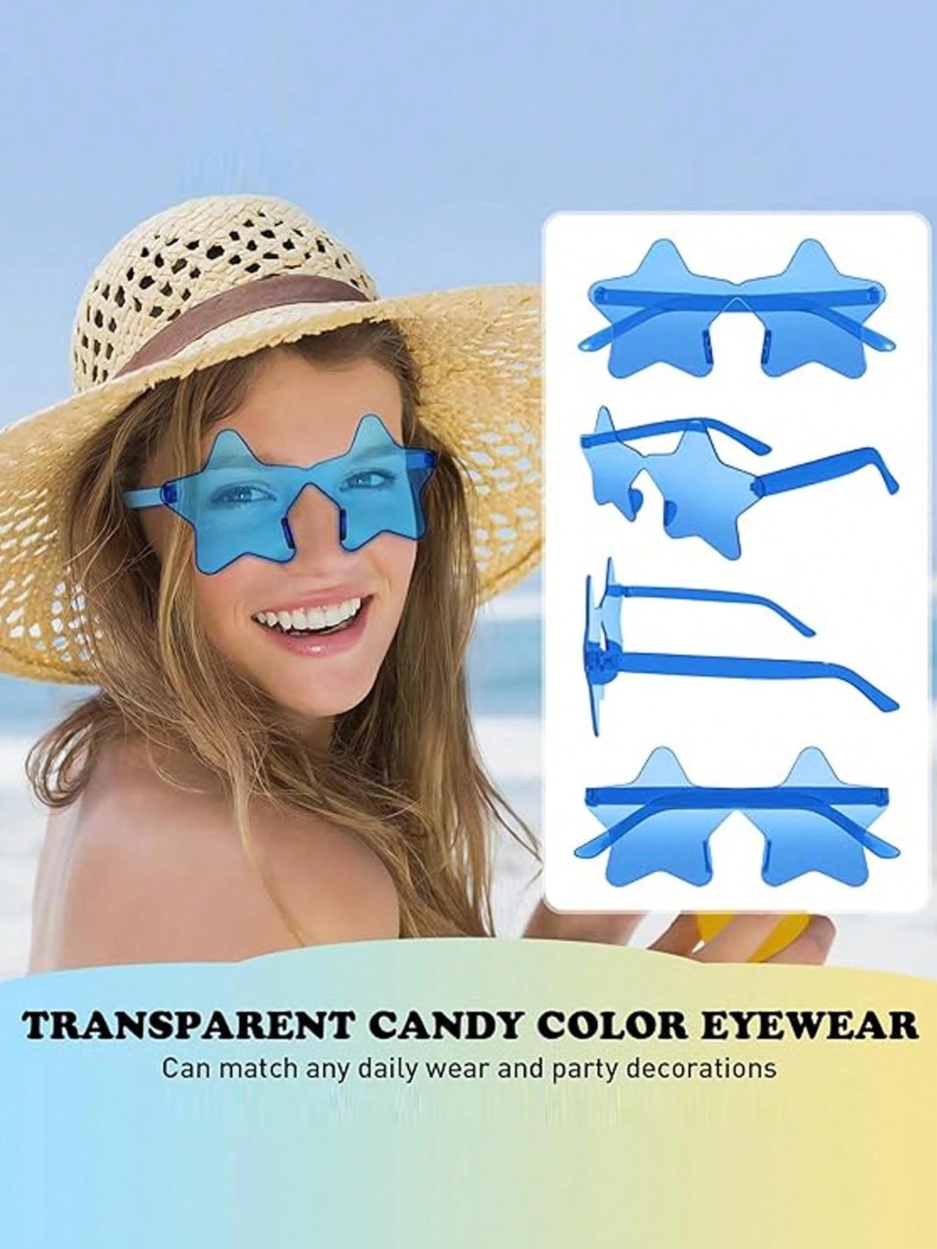 Star Shaped Frameless Fashion Glasses Transparent Candy Color Glasses Asymmetric One-Piece Fun Party Glasses Teenagers Adults, Frameless Star Shaped Fashion Glasses Girls Fashion Glasses Boys Candy Color Star Glasses Fashion Glasses Colored Glasses, Fashionable and Cute Frameless Fashion Glasses, Suitable for Boys and Girls Outdoor Sports Party Vacation Travel Supplies Photo Props