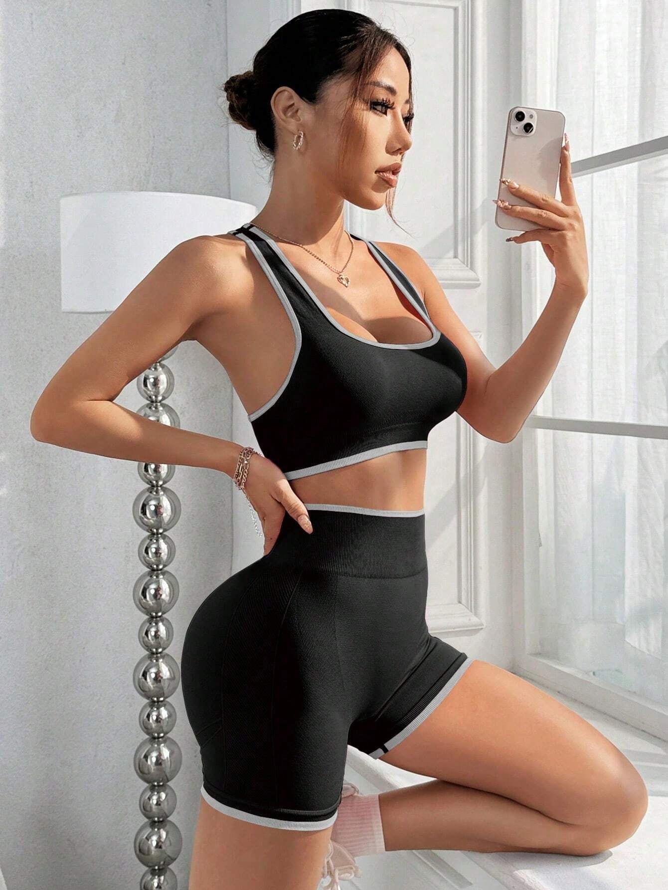 Sport Studio Ribbed Knit Wideband Waist Sports Set Workout Women Set