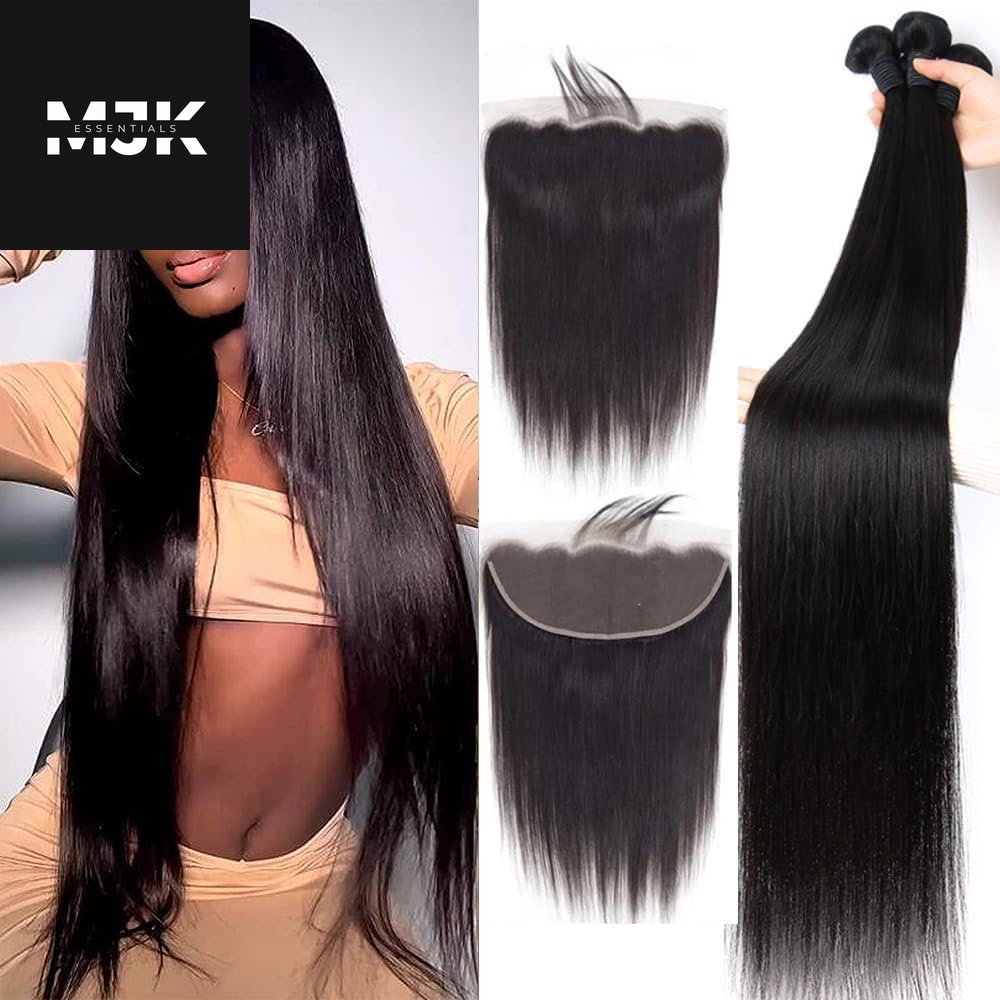 Human Hair Bundles Straight 3 Bundles Human Hair 24 26 28 Inch 100% Unprocessed 12A Brazilian Virgin Hair Bundles Weave Straight Human Hair Extensions