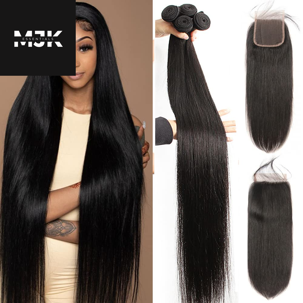 12A Straight Bundles Human Hair (22 24 26 28 Inches, Straight 4 Bundles) 100% Unprocessed Brazilian Virgin Straight Human Hair Bundles Natural Color Raw Hair