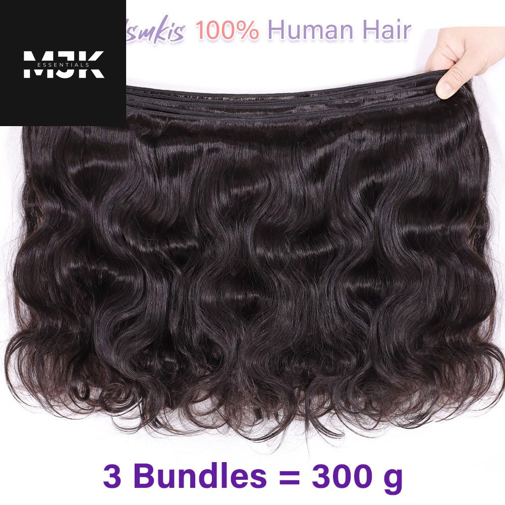 Brazilian Human Hair Bundles 18 20 22 Inch Body Wave 3 Bundles Human Hair 300Gm 12A 100% Unprocessed Brazilian Virgin Raw Hair Extensions Natural Black Weave Real Human Hair Bundles for Women