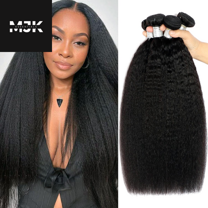 Kinky Straight Bundles Human Hair 18 20 22Inch Yaki Straight Bundles Human Hair 3Bundles Kinky Straight Human Hair Bundles 12A 100% Unprocessed Brazilian Virgin Remy Human Hair Extension Natural Color