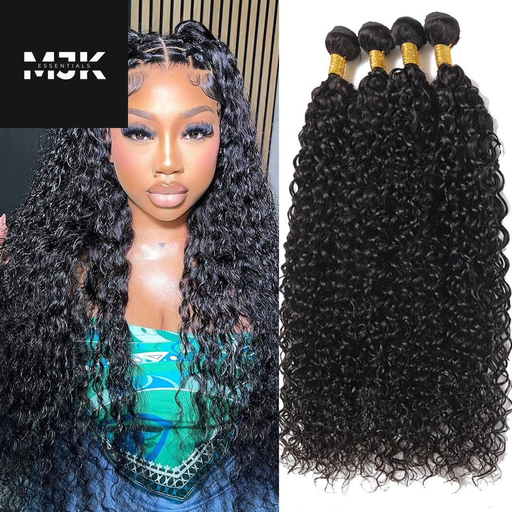 Loose Deep Wave Bundles Human Hair 4 Bundles 20 22 24 26 Inch 100% Unprocessed Brazilian Virgin Human Hair Bundles, Loose Deep Wave 4 Bundles, Can Be Dyed and Bleached Natural Black