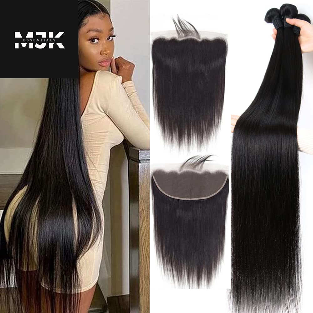 12A Straight Bundles Human Hair (22 24 26 28 Inches, Straight 4 Bundles) 100% Unprocessed Brazilian Virgin Straight Human Hair Bundles Natural Color Raw Hair