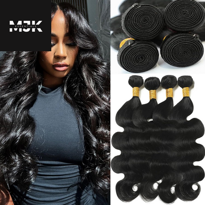 Body Wave Bundles Human Hair 18 20 22 24 Inch Human Hair Bundles 100% Unprocessed Brazilian Virgin Hair 4 Bundles Human Hair Quick Weave Deals Human Hair Extensions for Women Natural Color