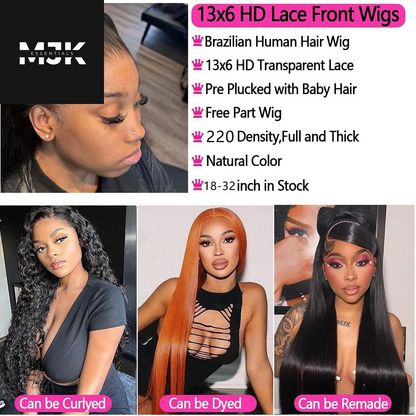 Straight Wigs Human Hair 30 Inch 13X6 Lace Front Wigs Human Hair 12A 200 Density Hd Transparent Straight Lace Front Wigs Human Hair Pre Plucked Bleached Tiny Knots Real Lace Frontal Wigs for Women