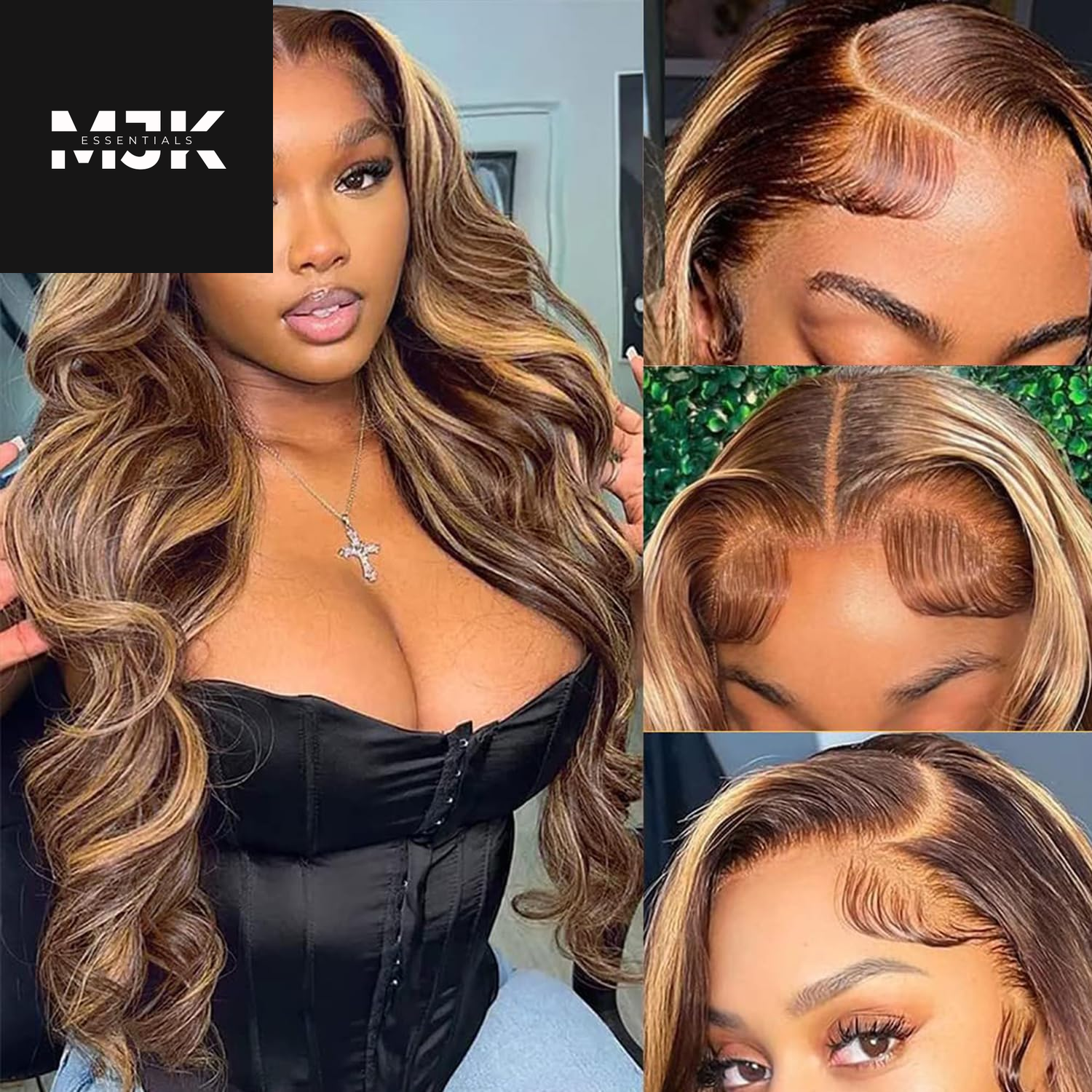 Highlight Ombre 13X6 Lace Front Wig Human Hair 28 Inch Body Wave Honey Blonde Glueless HD Transparent Lace Frontal Wigs for Women 180 Density Human Hair Pre Plucked with Baby Hair