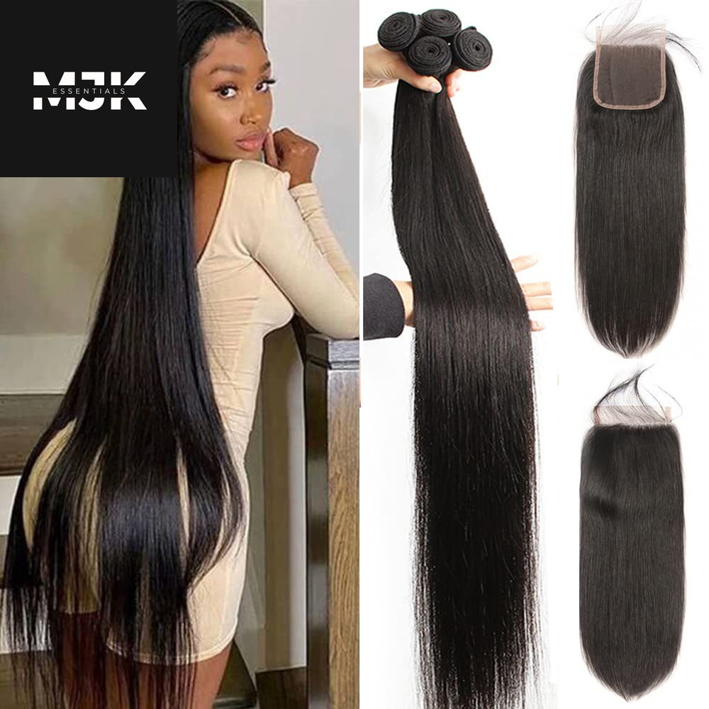 12A Straight Bundles Human Hair (22 24 26 28 Inches, Straight 4 Bundles) 100% Unprocessed Brazilian Virgin Straight Human Hair Bundles Natural Color Raw Hair