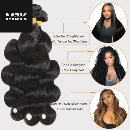 12A Human Hair Bundles 22 24 26 Inch Body Wave Bundles Human Hair 100% Unprocessed Brazilian Virgin Hair 3 Bundles Human Hair Body Wave Quick Weave Bundles Hair Extensions Natural Black