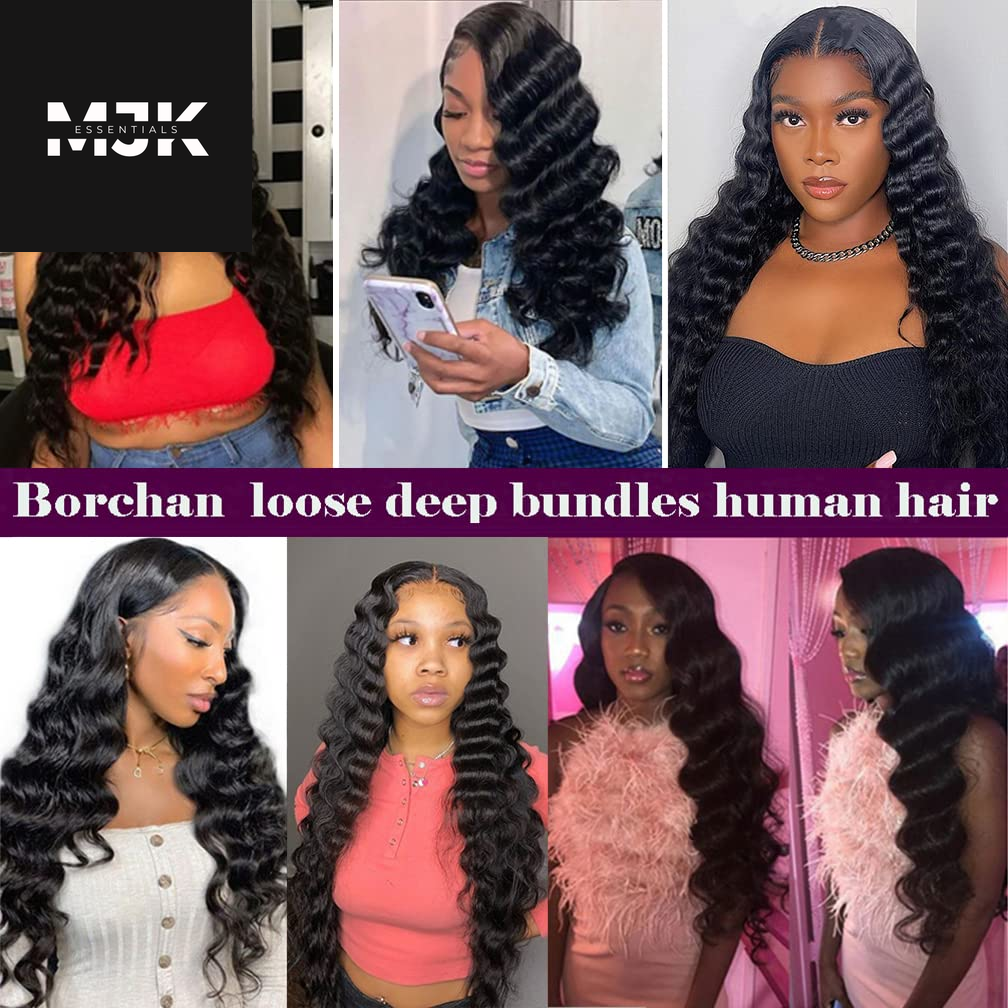 Loose Deep Wave Bundles Human Hair 4 Bundles 20 22 24 26 Inch 100% Unprocessed Brazilian Virgin Human Hair Bundles, Loose Deep Wave 4 Bundles, Can Be Dyed and Bleached Natural Black