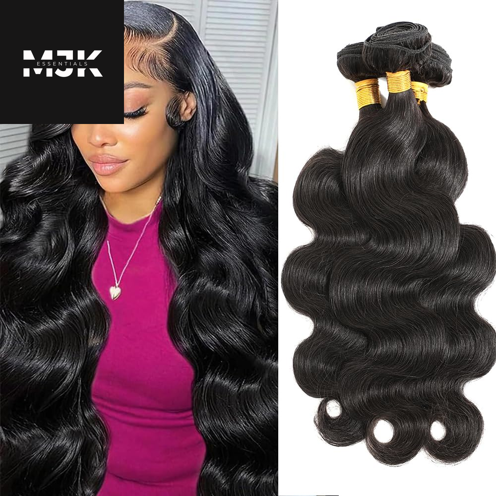 12A Human Hair Bundles 22 24 26 Inch Body Wave Bundles Human Hair 100% Unprocessed Brazilian Virgin Hair 3 Bundles Human Hair Body Wave Quick Weave Bundles Hair Extensions Natural Black