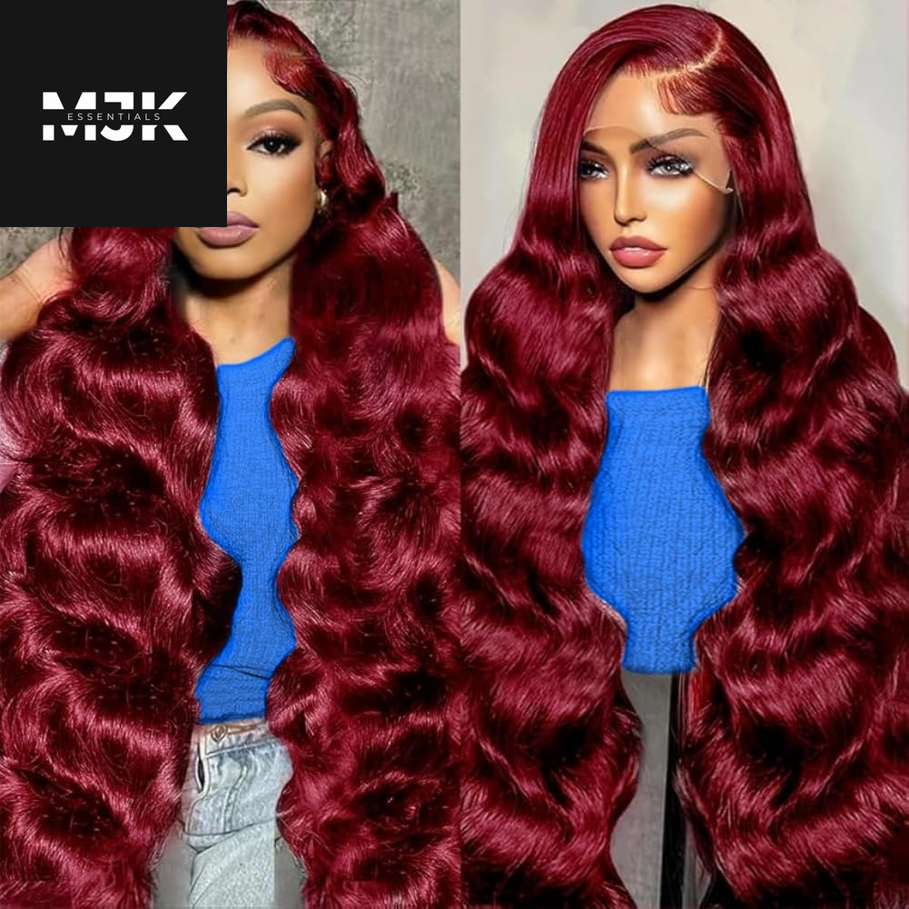 30 Inch 99J Burgundy Lace Front Wigs Human Hair Red Burgundy Wig Human Hair 13X4 HD Body Wave Lace Front Wigs Human Hair 180 Density Pre Plucked Glueless Frontal Wigs Human Hair for Women