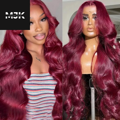 30 Inch 99J Burgundy Lace Front Wigs Human Hair Red Burgundy Wig Human Hair 13X4 HD Body Wave Lace Front Wigs Human Hair 180 Density Pre Plucked Glueless Frontal Wigs Human Hair for Women