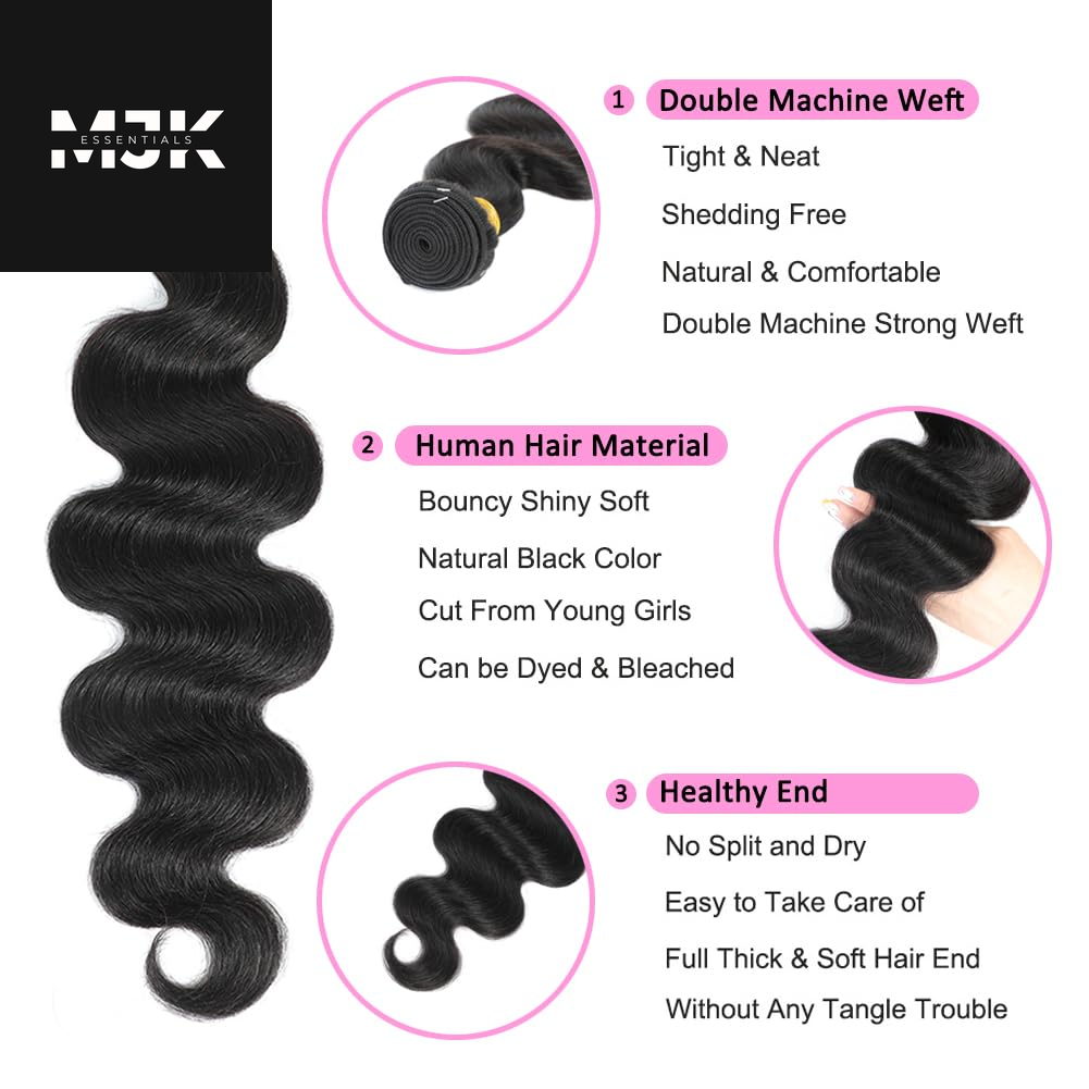 Human Hair Body Wave 4 Bundles 14 16 18 20 Inch 12A 100% Unprocessed Myanmar Soft and Full Double Welf Quick Wave Natural Color Human Hair Extensions for Women