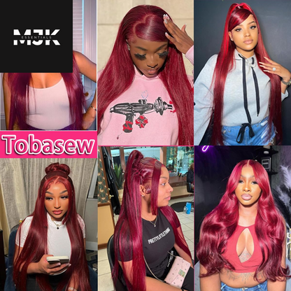 200 Density Burgundy Straight Lace Front Wigs Human Hair 99J 13X6 HD Lace Frontal Red Wigs Pre Plucked with Baby Hair Brazilian Virgin Human Hair Glueless Wigs for Women Natural Hairline 24 Inch