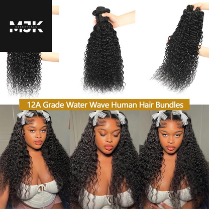 Human Hair Bundles 16 18 20 Inch 12A Brazilian Water Wave Bundles 100% Unprocessed Virgin Deep Wave Human Hair 3 Bundles/Lot Hair Weft Natural Color