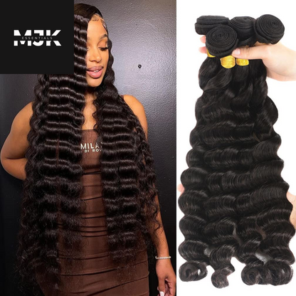 Loose Deep Wave Bundles Human Hair 4 Bundles 20 22 24 26 Inch 100% Unprocessed Brazilian Virgin Human Hair Bundles, Loose Deep Wave 4 Bundles, Can Be Dyed and Bleached Natural Black