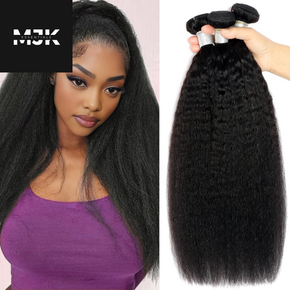 Kinky Straight Bundles Human Hair 18 20 22Inch Yaki Straight Bundles Human Hair 3Bundles Kinky Straight Human Hair Bundles 12A 100% Unprocessed Brazilian Virgin Remy Human Hair Extension Natural Color