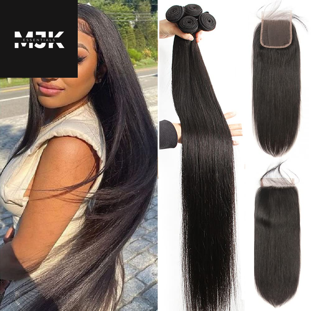 12A Straight Bundles Human Hair (22 24 26 28 Inches, Straight 4 Bundles) 100% Unprocessed Brazilian Virgin Straight Human Hair Bundles Natural Color Raw Hair