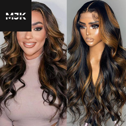 28 Inch Ombre Lace Front Wig Human Hair 1B/30 Body Wave Highlight Lace Front Wigs Human Hair Colored 13X4 Ombre Brown Wig Human Hair 200% Density Glueless HD Lace Frontal Wigs Human Hair