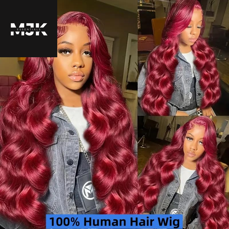 30 Inch 99J Burgundy Lace Front Wigs Human Hair Red Burgundy Wig Human Hair 13X4 HD Body Wave Lace Front Wigs Human Hair 180 Density Pre Plucked Glueless Frontal Wigs Human Hair for Women