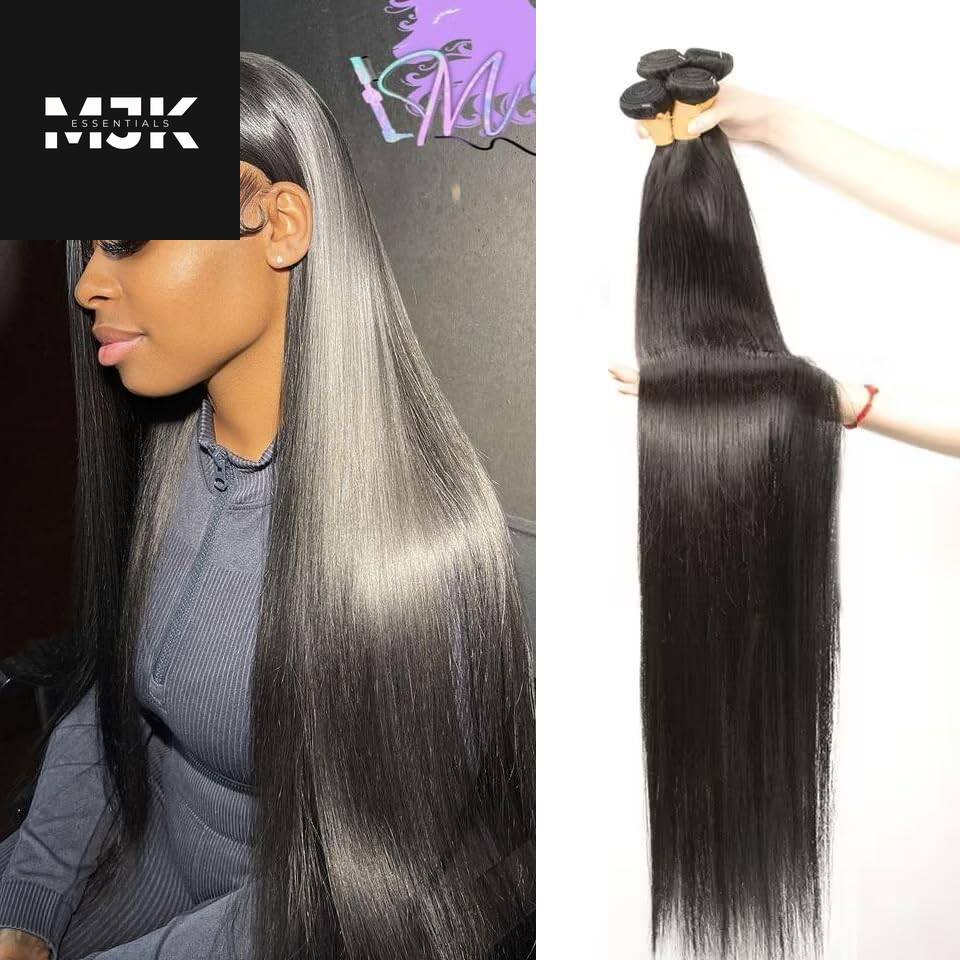 Human Hair Bundles Straight 3 Bundles Human Hair 24 26 28 Inch 100% Unprocessed 12A Brazilian Virgin Hair Bundles Weave Straight Human Hair Extensions