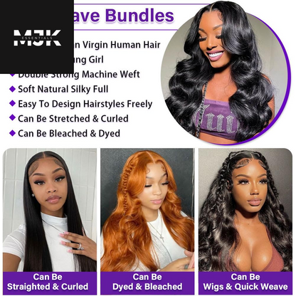 Brazilian Human Hair Bundles 18 20 22 Inch Body Wave 3 Bundles Human Hair 300Gm 12A 100% Unprocessed Brazilian Virgin Raw Hair Extensions Natural Black Weave Real Human Hair Bundles for Women