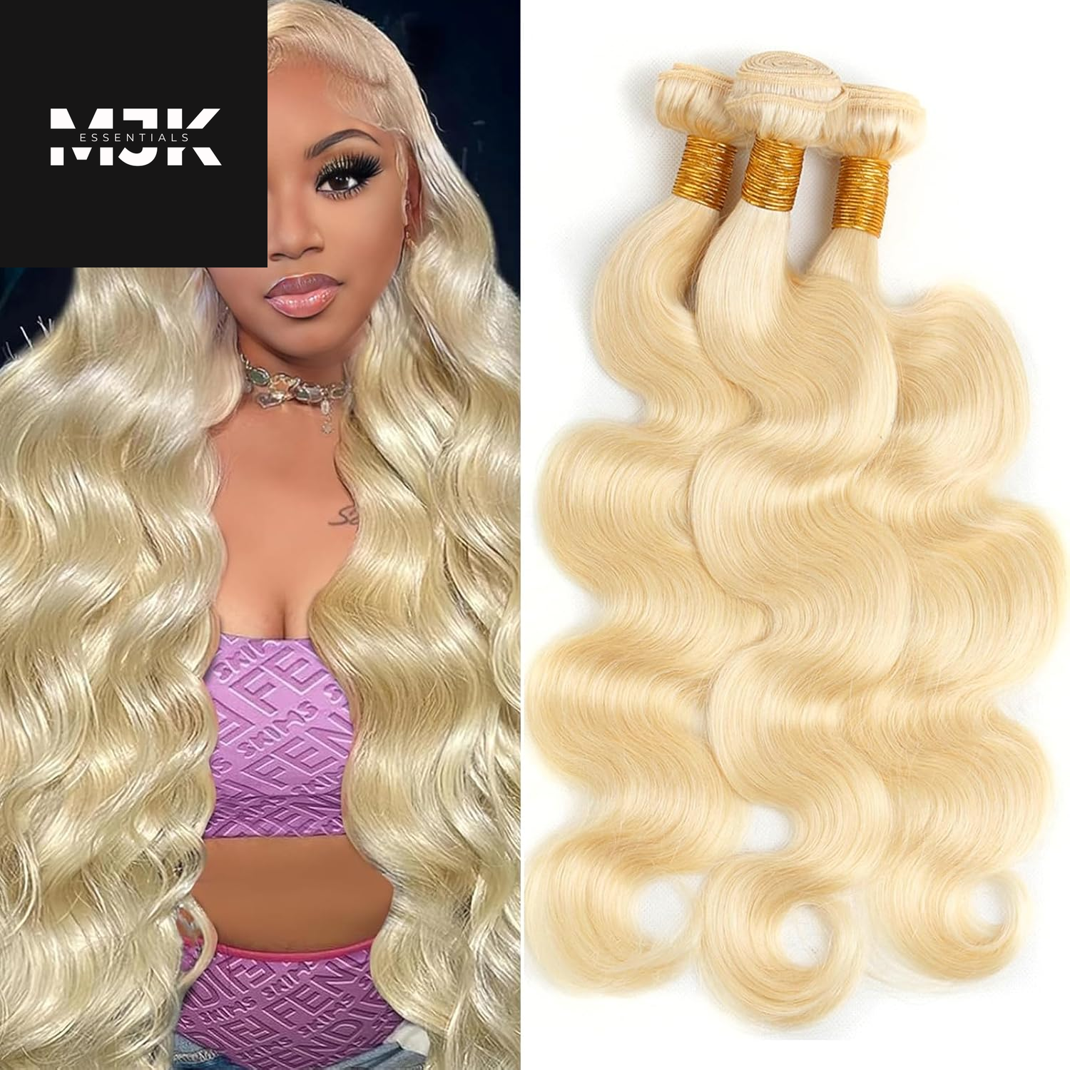 613 Bundles Human Hair 16 18 20 Inch Blonde Body Wave Bundles Human Hair 100% Unprocessed 12A Virgin Human Hair 3 Bundles 613 Body Wave Human Hair Weave Extensions