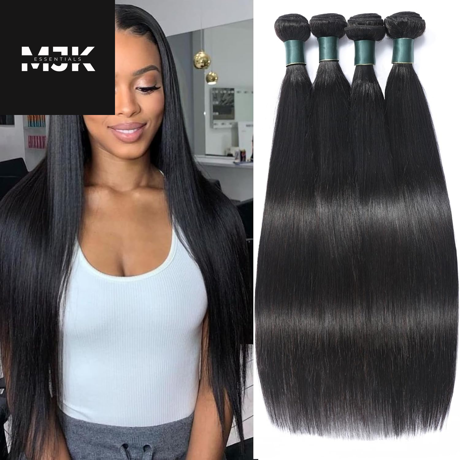 Brazilian Bundles Human Hair 16 18 20 Inch, 12A Grade, 100% Unprocessed Straight Virgin Human Hair Extensions, Natural Black Color (16-20)