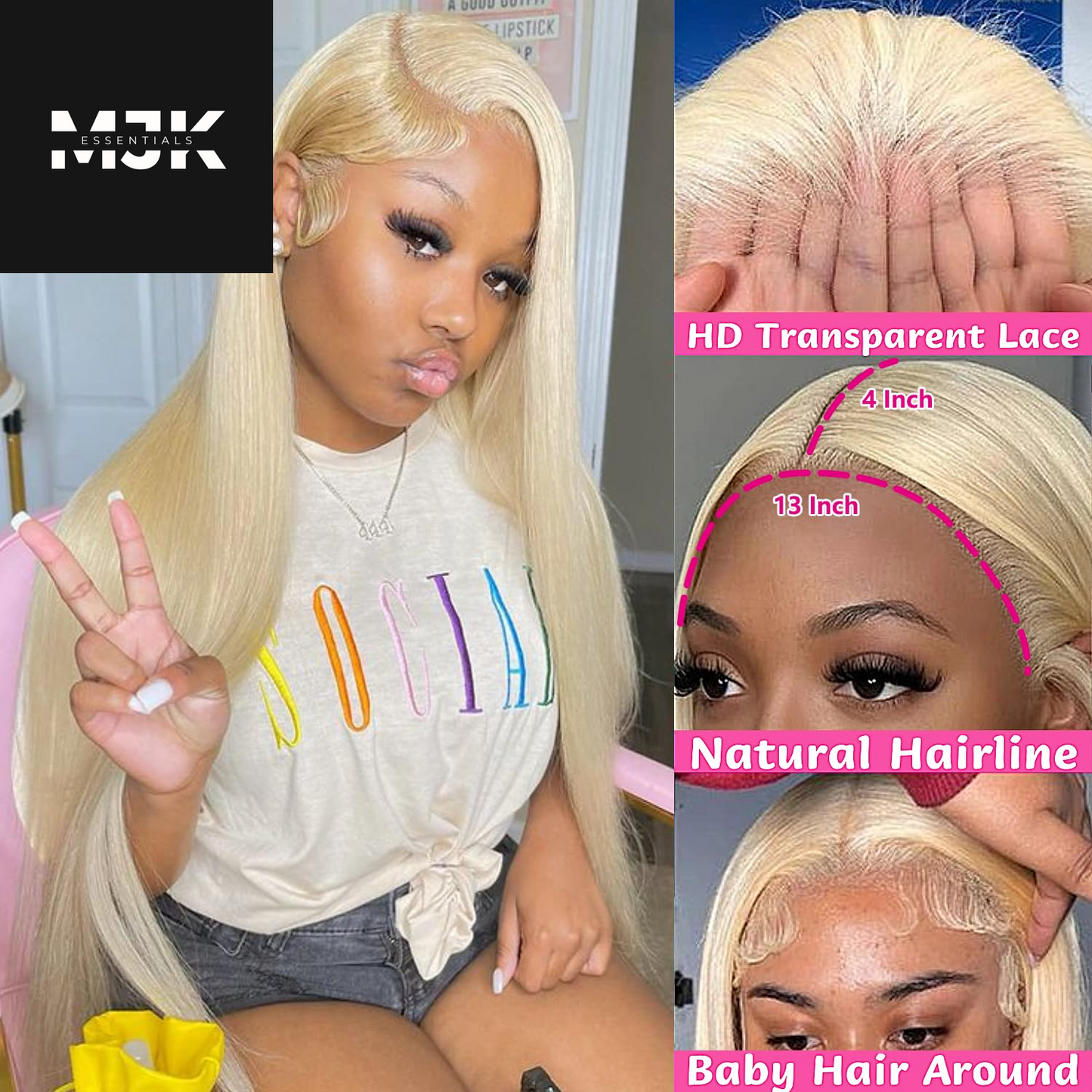 26 Inch 613 Lace Front Wig Human Hair 13X4 Blonde Straight HD Transparent Lace Frontal Wigs Human Hair Pre Plucked with Baby Hair 180% Density Blonde Glueless Wigs Human Hair