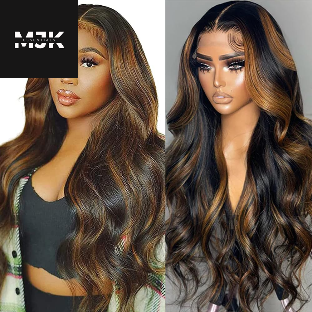 28 Inch Ombre Lace Front Wig Human Hair 1B/30 Body Wave Highlight Lace Front Wigs Human Hair Colored 13X4 Ombre Brown Wig Human Hair 200% Density Glueless HD Lace Frontal Wigs Human Hair