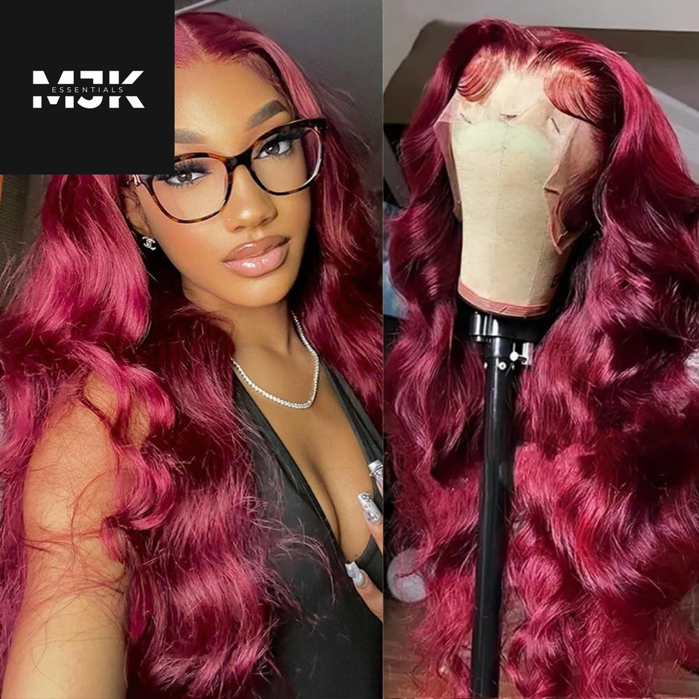 30 Inch 99J Burgundy Lace Front Wigs Human Hair Red Burgundy Wig Human Hair 13X4 HD Body Wave Lace Front Wigs Human Hair 180 Density Pre Plucked Glueless Frontal Wigs Human Hair for Women