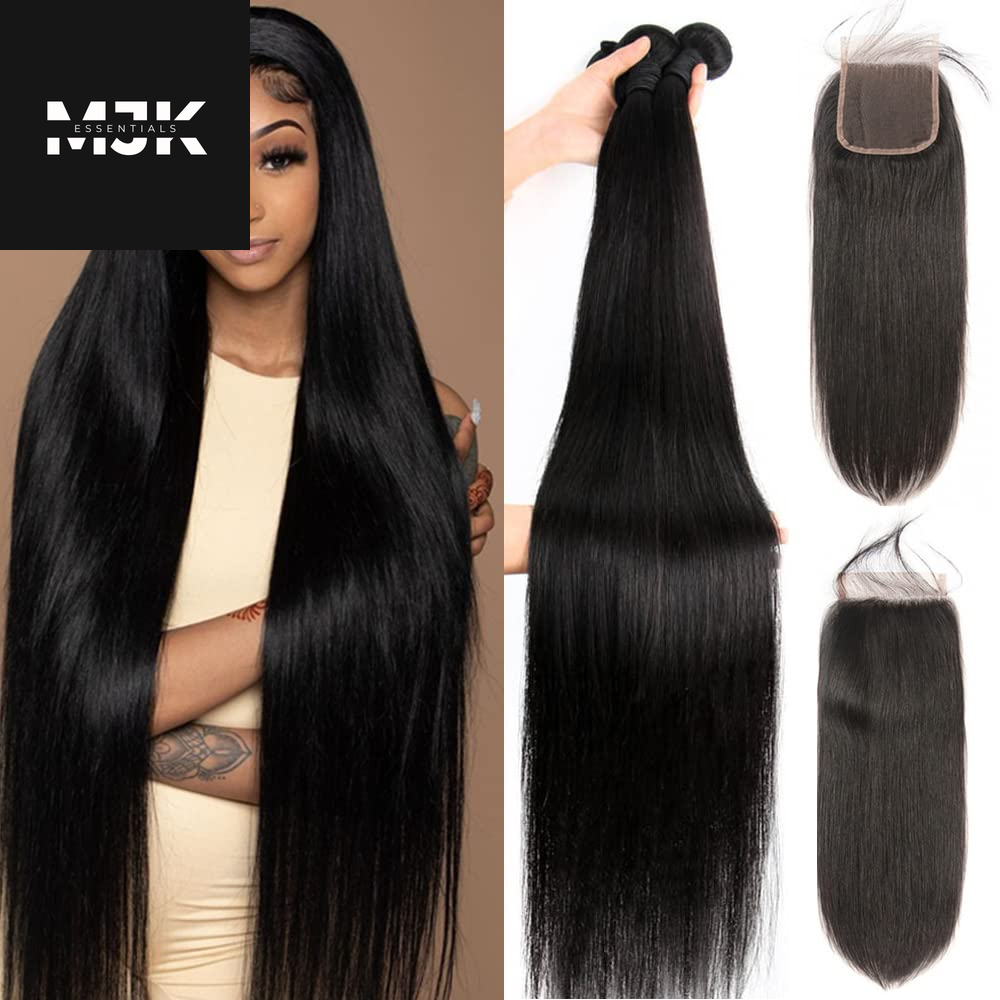 12A Straight Bundles Human Hair (22 24 26 28 Inches, Straight 4 Bundles) 100% Unprocessed Brazilian Virgin Straight Human Hair Bundles Natural Color Raw Hair