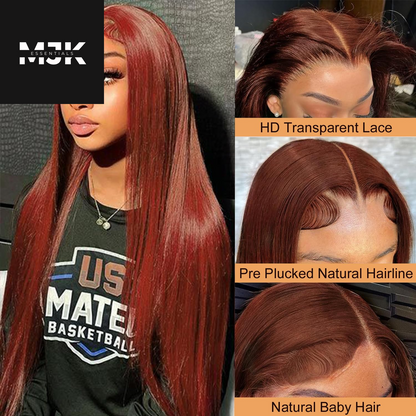 30 Inch Reddish Brown Lace Front Wigs Human Hair 220 Density 13X6 HD Lace Frontal Wigs Human Hair Glueless Straight Lace Frontal Wigs Pre Plucked with Baby Hair Brown Human Hair Wig for Women