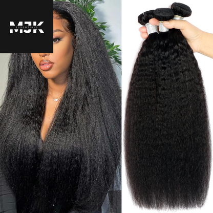 Kinky Straight Bundles Human Hair 18 20 22Inch Yaki Straight Bundles Human Hair 3Bundles Kinky Straight Human Hair Bundles 12A 100% Unprocessed Brazilian Virgin Remy Human Hair Extension Natural Color