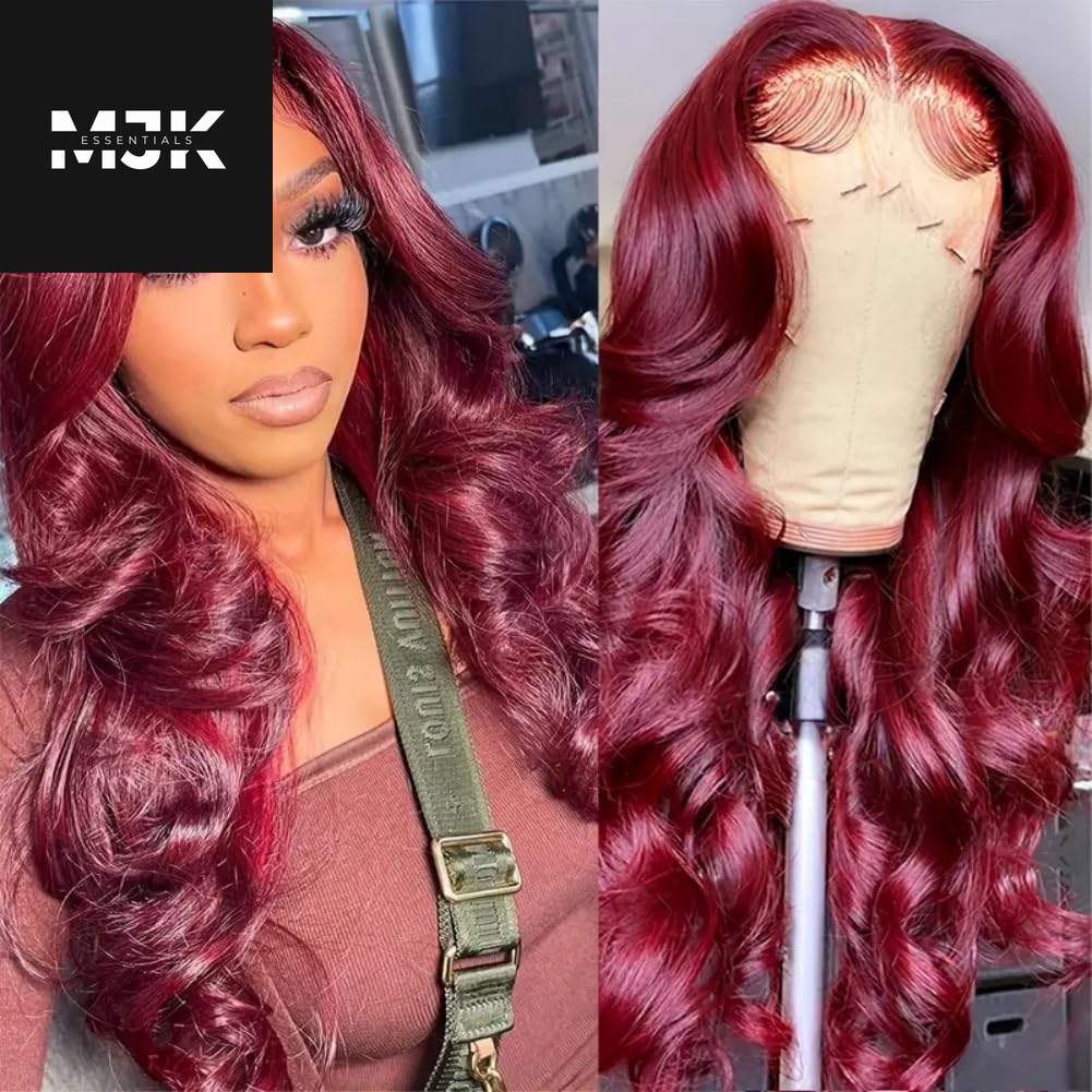 30 Inch 99J Burgundy Lace Front Wigs Human Hair Red Burgundy Wig Human Hair 13X4 HD Body Wave Lace Front Wigs Human Hair 180 Density Pre Plucked Glueless Frontal Wigs Human Hair for Women