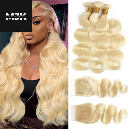 613 Bundles Human Hair 16 18 20 Inch Blonde Body Wave Bundles Human Hair 100% Unprocessed 12A Virgin Human Hair 3 Bundles 613 Body Wave Human Hair Weave Extensions