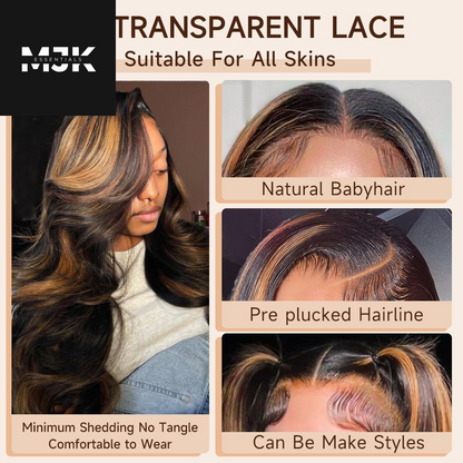 28 Inch Ombre Lace Front Wig Human Hair 1B/30 Body Wave Highlight Lace Front Wigs Human Hair Colored 13X4 Ombre Brown Wig Human Hair 200% Density Glueless HD Lace Frontal Wigs Human Hair