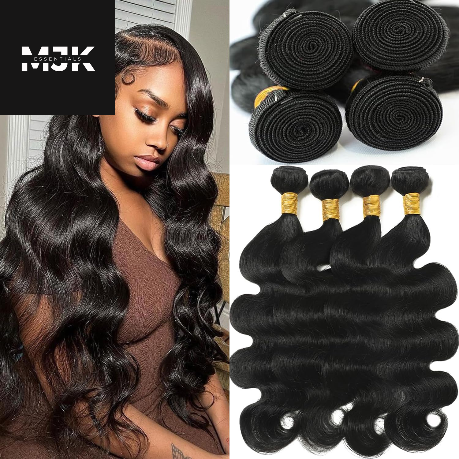 Body Wave Bundles Human Hair 18 20 22 24 Inch Human Hair Bundles 100% Unprocessed Brazilian Virgin Hair 4 Bundles Human Hair Quick Weave Deals Human Hair Extensions for Women Natural Color