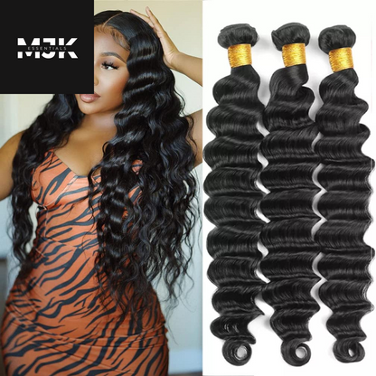 Loose Deep Wave Bundles Human Hair 4 Bundles 20 22 24 26 Inch 100% Unprocessed Brazilian Virgin Human Hair Bundles, Loose Deep Wave 4 Bundles, Can Be Dyed and Bleached Natural Black